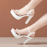 Thick-Heeled, Open-Toed Water-Drilled Sandals Women's 2023 Summer New Thick-Soled Waterproof Platform With Large-Size