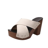 Women Sandals 2022 New Square High Heel Platform Flock Casual Rivet Pumps Peep Toe Female Elegant Ladies Shoes Zapatos De