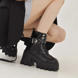 Breakj New Autumn And Winter Patent Leather Thick-Bottomed Large-Size Loose Cake Bottom With Buckle Short Boots Martin