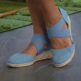 Women Sandals Summer Fashion Solid Color Espadrilles Casual Cross Belt Casual Wedge Sandal Fashion Outdoor Beach Ladies
