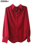 quality 2022 new chic casual loose thick silk blouse shirt women solid color oversize long sleeve Fàguó blouse shirt