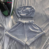 Puss 2021 Cotton Tracksuit Women Sporty Casual Strapless Top+Biker Shorts Matching Set Summer Trend Streetwear Slim