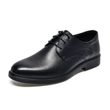 Men's Leather Shoes 2024 Autumn And Winter Round Head Lace Single Shoes Black Head Cowhide Business Dress Shoes Professional Flat-Soled Men's