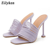 Square toe Womens Slipper shoes Summer Mules Sandals Multi knot Sexy high heel Slides Ladies Rome shoes Women