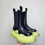 Platform Chelsea Boots 2022 New Mid-tube Boots Thick-soled Martin Boot Female Thigh High Boots Flat Wedges Winter