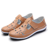 Women Flat Sandals Split Leather High Quality Mothers Summer Shoes Cut-out Breathable Ladies Gladiator Sandals Big Size