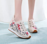 Breakj Shoes, Sports Shoes Autumn And Winter Leisure Walk Shoes Lace Embroidered Cloth Shoes Inside Heighten Women's