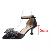 Sexy Thin Heels Ankle Strap Pumps Women Lace Bowknot Wedding Party Shoes Woman Elegant Pointed Toe Silk High Heels