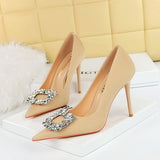 Breakj Fashion Banquet High-Heeled Shoes Women's Shoes Fine Heel Ultra High Heel Shallow Mouth Pointed Water Diamond Buckle Single Shoes