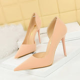 Breakj Simple Banquet High Heels With Shallow Mouth Pointed Side Hollow Out Vintage Lychee Grain High