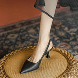 Breakj Women Pumps Pointed Toe Sandals Slip on High Heels Sandal Black Sexy Heels Slingbacks Office Lady Shoes Wedding