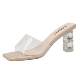 Breakj Slipper Women's Summer Wear 2025 New Square Head Crystal Coarse And Transparent Sexy High Heels Temperament