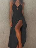 2022 Fashion Solid Sling Long Paert Dress Office Sexy Off Shoulder Hollow Slim Waist Beach Dress Elegant Casual Women's