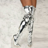 Breakj Sexy Mirror Bright Woman Over Knee Boots Fashion Show Night Club Super High And Fine And Female Boots Large