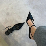 Baotou Cat Heel Sandals Female Thick Heel 2024 New Summer Middle Heel Pointed Black Simple Casual Single Shoes