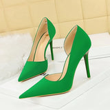 Breakj Simple Banquet High Heels With Shallow Mouth Pointed Side Hollow Out Vintage Lychee Grain High