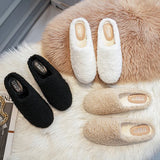 Size 43 Women Lambswool Slippers Winter Sheep Fur Shoes Ladies Flat Cotton Slides Home Pantuflas Daily Slip On Furry