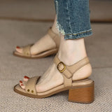 Breakj Thick Heel Sandals Female Summer 2024 New Foreign Style Open Toe Non-Slip Soft Bottom One Word Buckle Mom