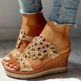 Dropship Wedge High Heels Sandal Leisure Platform Rhinestones Summer Slip on Mules Slippers Women Shoes