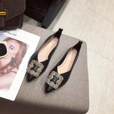 Women Shoes Autumn New Egg Roll Shoes Korean Beige White Pointed Metal Drill Ladies Low Heel