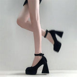 Breakj 2025 Thick-Heeled Korean Version Of The Black Square High Heel Shoes Pure Color Buckle Buckle Noodles Women's