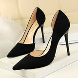 Breakj Simple Thin Heel Ultra High Heel Suede Shallow Tip Sexy Nightclub Show Thin Side Hollow Single