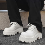 Breakj Leather Shoes Men's Autumn And Winter Business Dress Black Thick Increased Round Men's Big Head Shoes