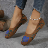 Breakj Size Shallow Mouth Fly Woven Single Shoes Popular New Square Head Foot Leisure And Comfortable Four Seasons Women's