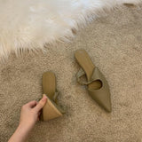 2023 New Pointed Soft Leather Semi-Wrapped Head Low-Heeled Slippers Women Wear French Style Single