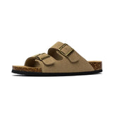 Camel Cork Sandals Men's Flock Faux Suede Mule Clogs Slippers Brown Classic Two Buckle Cork Slides Slippers For Men