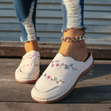 Breakj Embroidered Buns Slippers Women's Large-Size Round Head Baotou Slope And Wear Half-Dragging Women's
