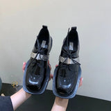 Women Single Shoes Black pu Leather Thick Bottom British Style Shoes Casual Comfortable Lace Up Platform Shoes