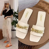 Women's Sandals And Slippers 2023 Summer New One-Shaped Metal Chain Fashionable Ladies