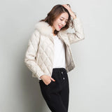 Women Real Collar Down Jacket Winter Warm Ultra Light Short Jacket White Duck Down Parka Elegant Coat