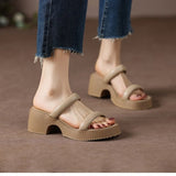 Extremely Simple Outer Wear Thick Soles One Word Half Support Small Round Head Raised Heel Slope Open Toe Sandals And Slippers Soft Soles For