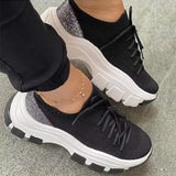 Bling Mesh Platform Sneakers Ladies Lace Up Casual Vulcanized Female Wedges Sport Shoes Woman Comfort Footwear Plus