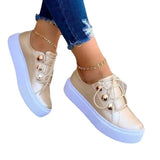 Breakj Four-Season Leisure Single Shoes Large-Size Thick-Soled Round Head Front With Solid Color Small White