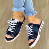 Summer Sandals Flats Shoes Woman Sexy Slippers Slides Lace Up Plus Size Denim Jean Sandalias