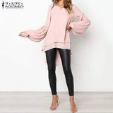 Fashion Women's Asymmetrical Blouse 2022 ZANZEA Elegant Puff Sleeve Tops Layered Blusas Female Solid Blusas Tunic