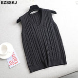 Sweater Vest Women v-Neck sweater tank top Female casual sweater Sleeveless Twist knit sweater