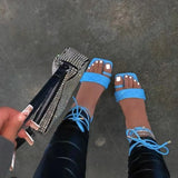 Summer Women Square Sandals Headgear Toe Ring Strap Ankle Strap Roman Sandals Female Large Size Flat Outer Sandals