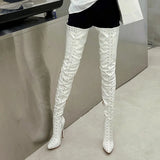 Furtado 2022 Autumn winter shiny leather Over the knee boots woman Pointed Toe Stilettos Heels Fashion Rivets Female