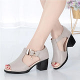 Women Fashion Fish Mouth Shoes Chunky Heel Metal Decorative Buckle Sandals Casual Shoes 2022 Sandals Summer New Women's