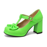 Patent Leather Dress Pumps Block High Heel for Women Chic Comfort Platform Mary Janes Closed Toe Bow Cosplay Kawaii