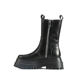 Boots Women Shoe Autumn Artificial Leather Round Toe Side Zipper Lace-Up Mid-Calf Goth Boots Platform Kawaii Botas
