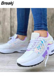 Women Summer Sneakers Breathable Mesh Patchwork Vulcanized Shoes Lace-Up Wedges Casual Running Sports Platform