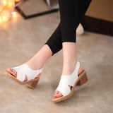 Sandals Summer Ladies Peep Toe Pu Leather Shoe Chunky Heels Slingbacks Woman Non Slip Buckle Strap Casual Female