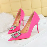 Breakj Fashion Banquet High-Heeled Shoes Women's Shoes Fine Heel Ultra High Heel Shallow Mouth Pointed Water Diamond Buckle Single Shoes