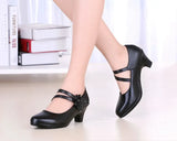 Genuine Leather Black OL Work Shoes Women Low Heels Pumps 2022 Spring New Lady Casual Shoes Flower Pumps For