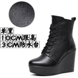 Breakj Head 12Cm High Slope And Waterproof Table Mid-Sleevel Boots With Side Zipper Women's Boots Pine Cake Plus Velvet Winter Warm Leather